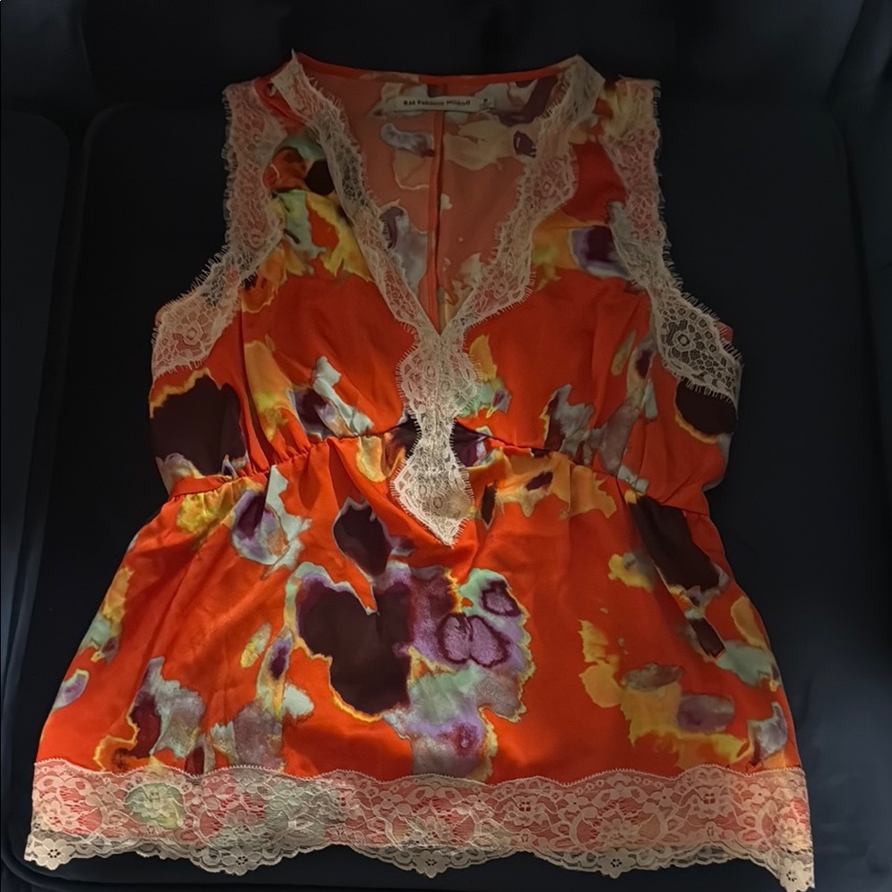 NWOT Rebecca Minkoff Black and Orange Graphic Peplum Camisole